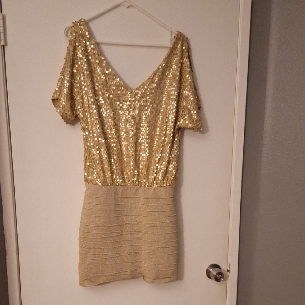 Frederick's of Hollywood Gold Sequin Mini Dress